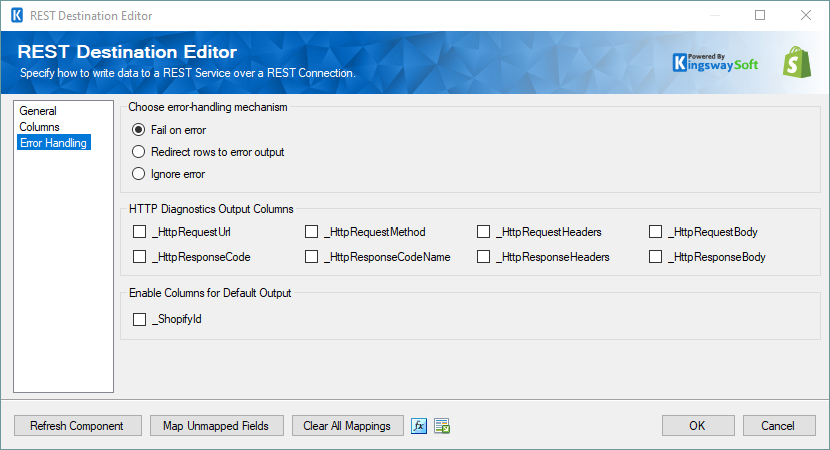 SSIS Shopify REST Destination - Error Handling